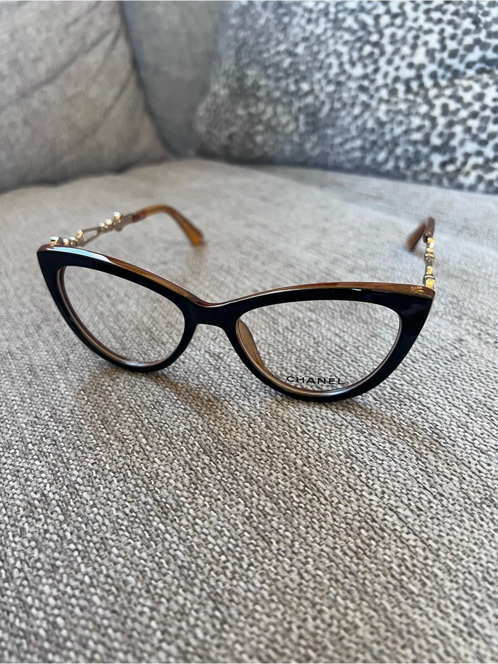 CHANEL Black and Gold Cat-Eye Glasses